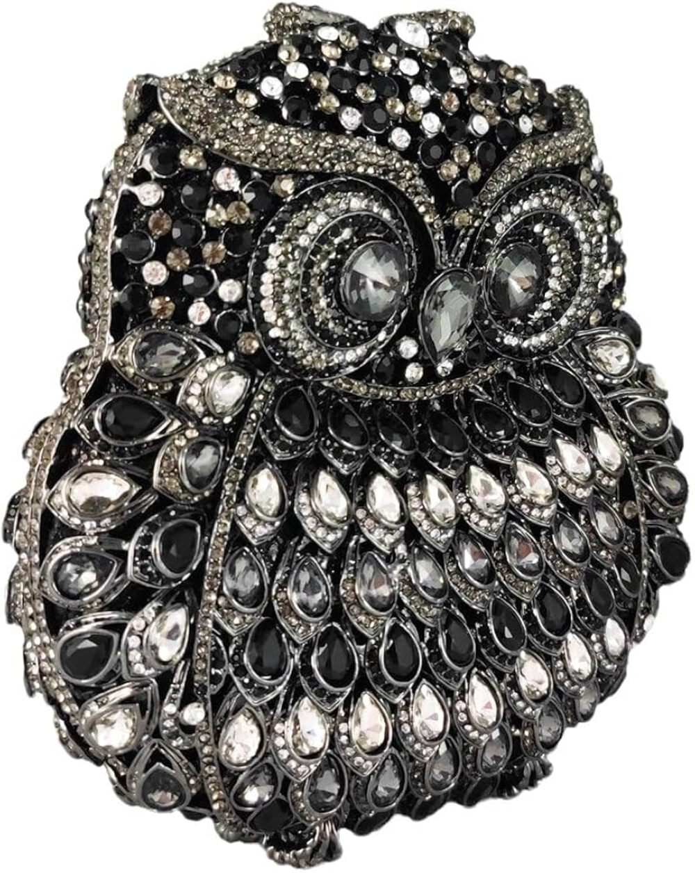 La Regale Black & Silver Crystal Owl Clutch Minaudiere Clutch